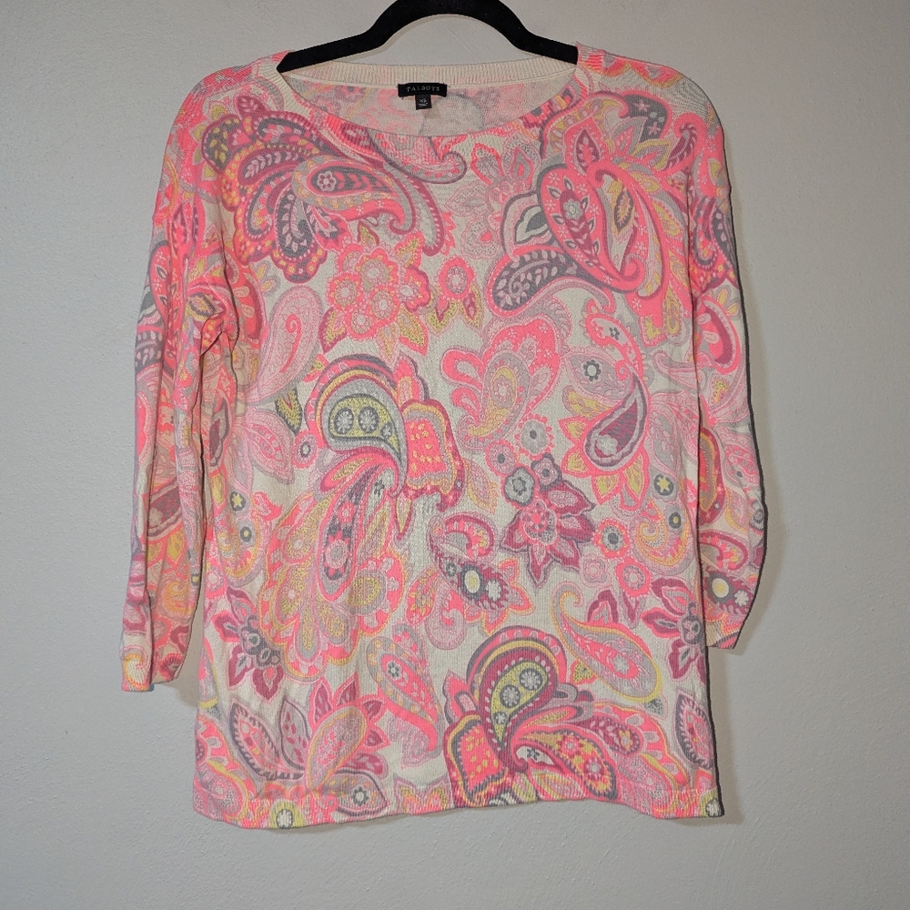 XS Talbots Neon Paisley Print Pullover Lightweight Sweater